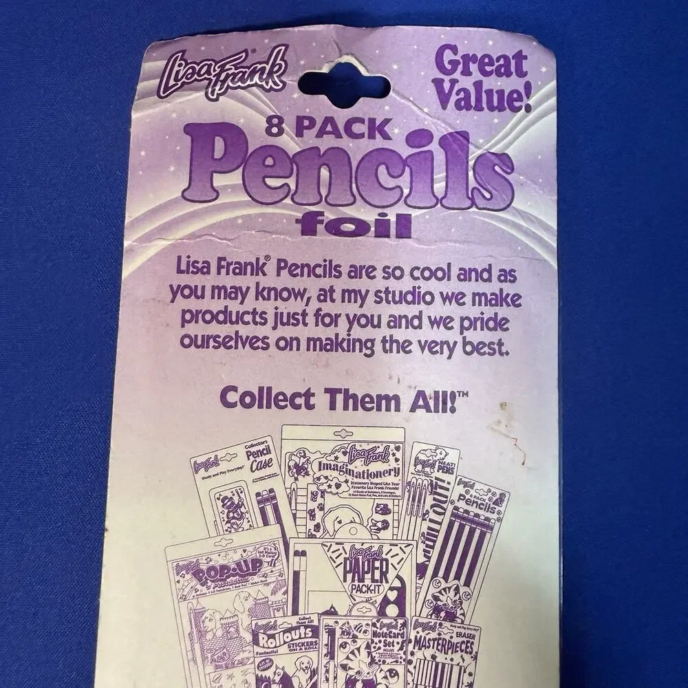 Lisa Frank 8 Foil Pencils Unopened Vintage 1990's Rose Butterfly Rainbow Pattern